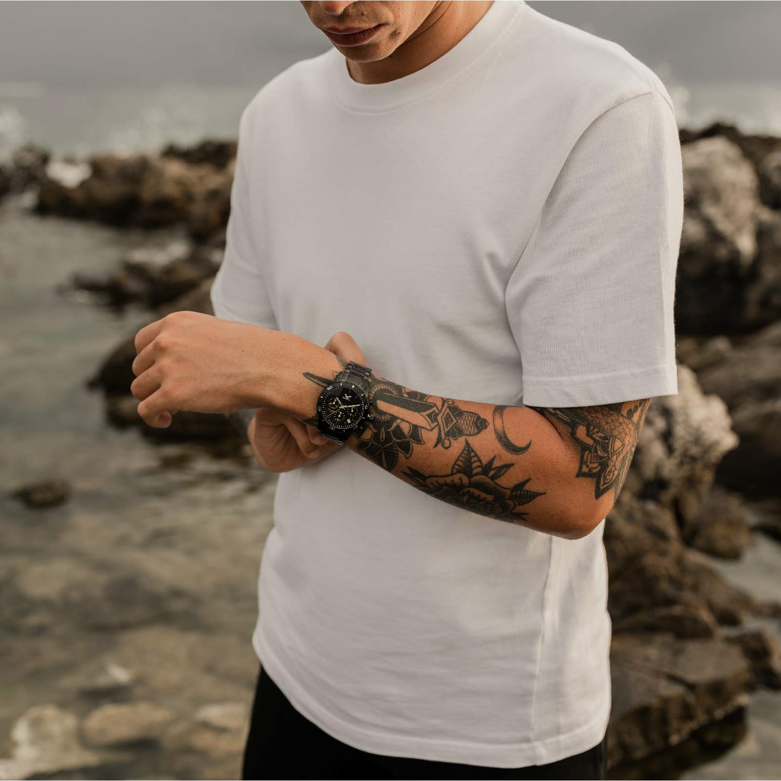 Barbosa - Orologio Uomo Cronografo, al Quarzo, con Cinturino in Acciaio Nero, Elegante, Sportivo e Preciso, Made in Italy