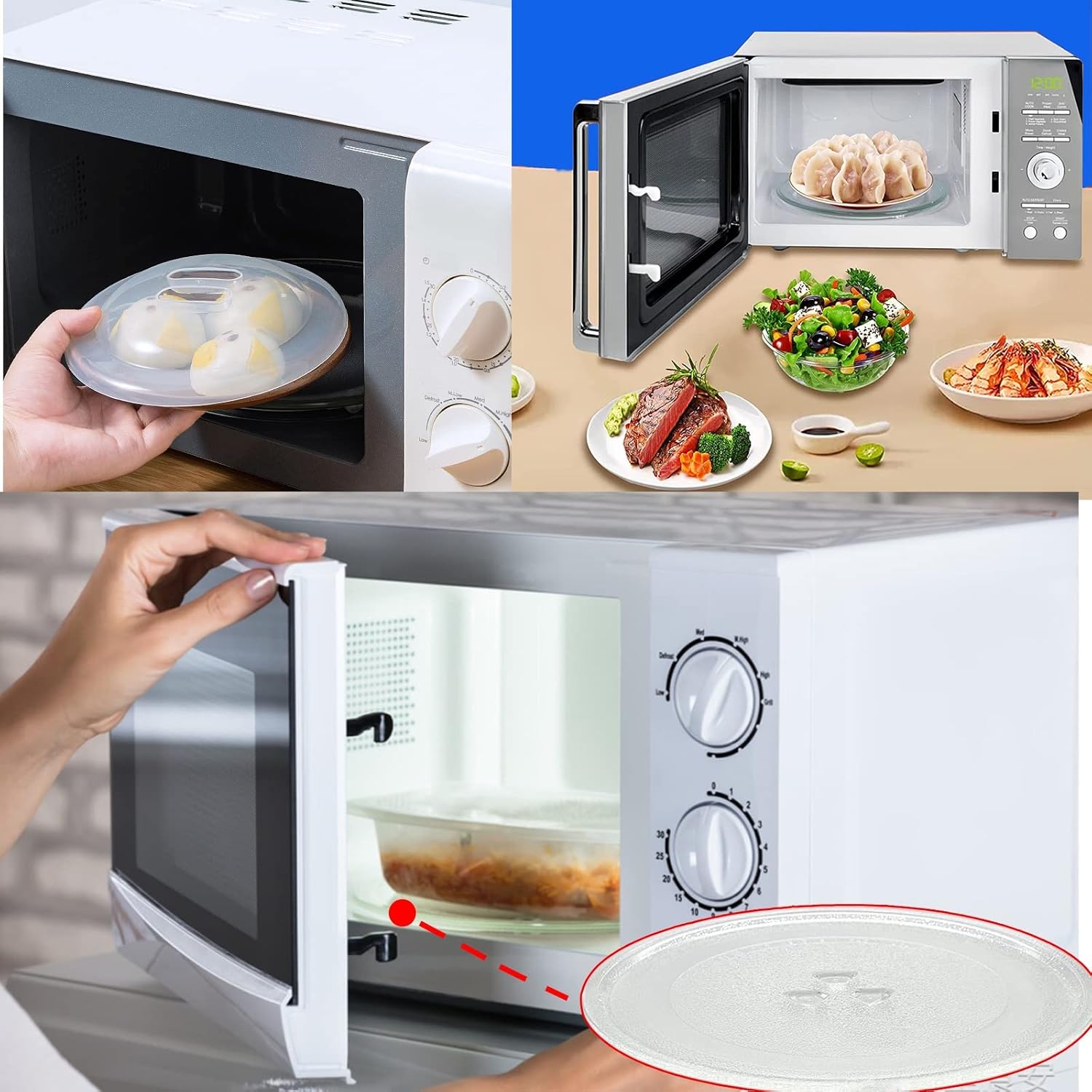 WORDFUN Microwave Glass Plate with Turntable Coupler and Ring Flat Turntable Plate Replacement 9.6" 10" 10.6" 12.4" Round Microwave Oven Tray Fits All Small Microwaves (Size : Diameter 27cm)