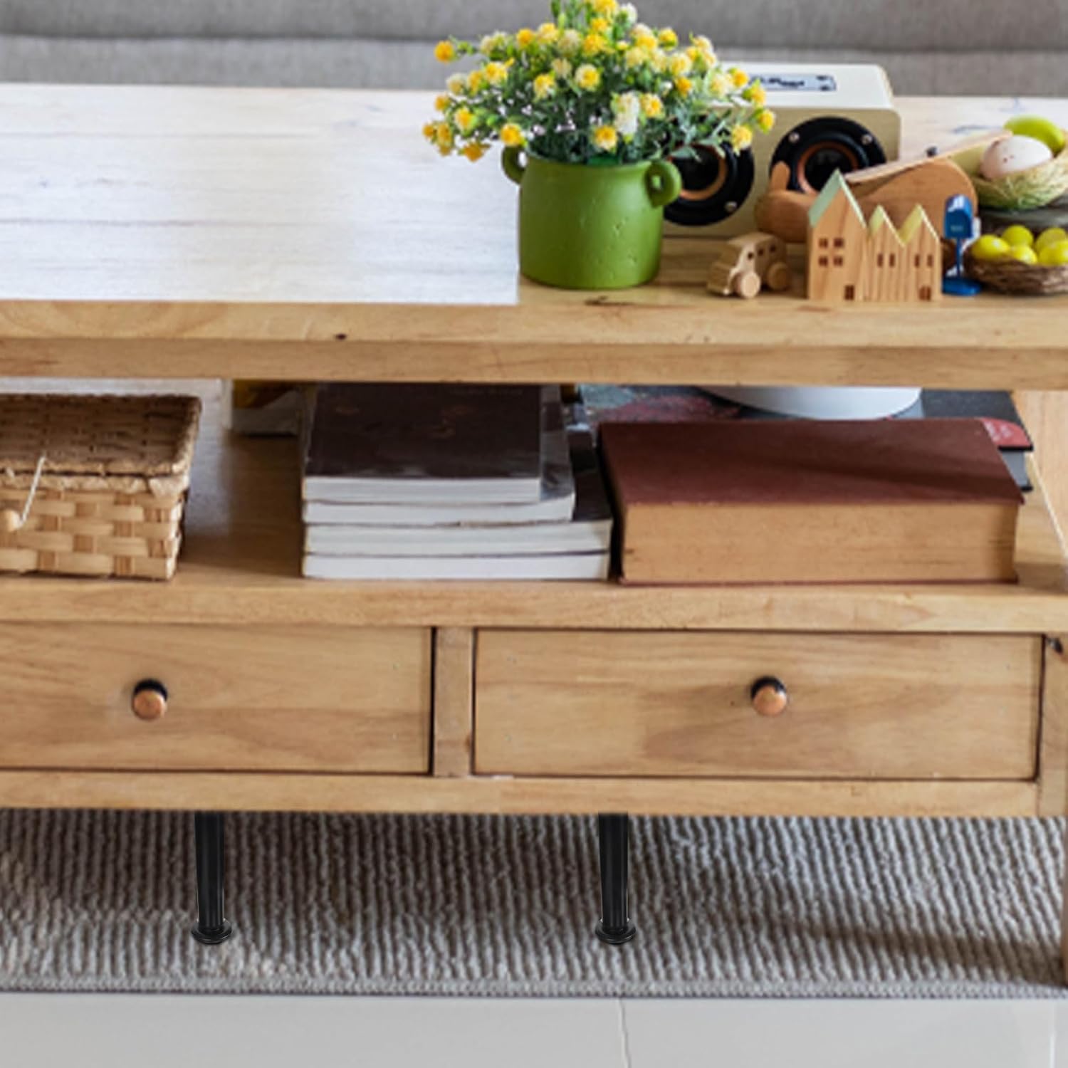 DOITOOL Adjustable Furniture Legs with Base, 18-30cm Telescopic Bed Frame Support Legs, Black 4pcs for Cabinet, Sofa, Bed Frame Replacement and Height Extension