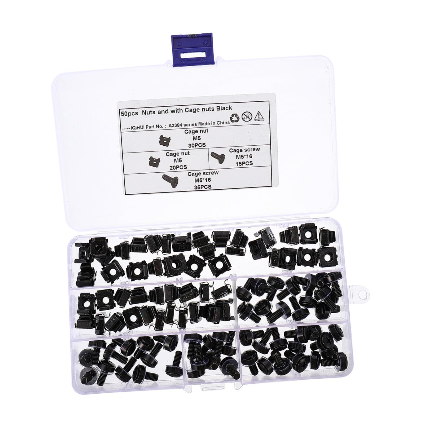 Garneck Square Floating Nut Black Zinc Coated 50pcs M5 Carbon Steel Insert Nuts for Rack Mounting Equipment