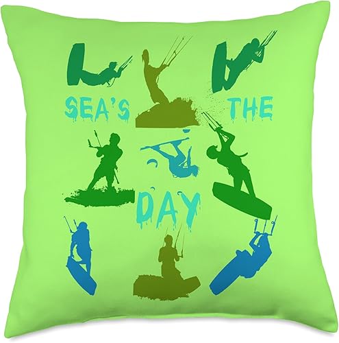 Kitesurfer Silhouette Pattern with Seas The Day Quote 6 - Almohada de tiro (18 x 18 pulgadas), multicolor