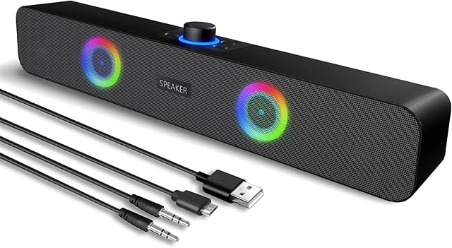 ENUOSUMA Computer Speakers Bluetooth Desktop Soundbar - HiFi Stereo Audio RGB Gaming PC Speakers Wireless/AUX Wired USB Power Desk Monitor Laptop PC External Speaker,Built in FM Tuner