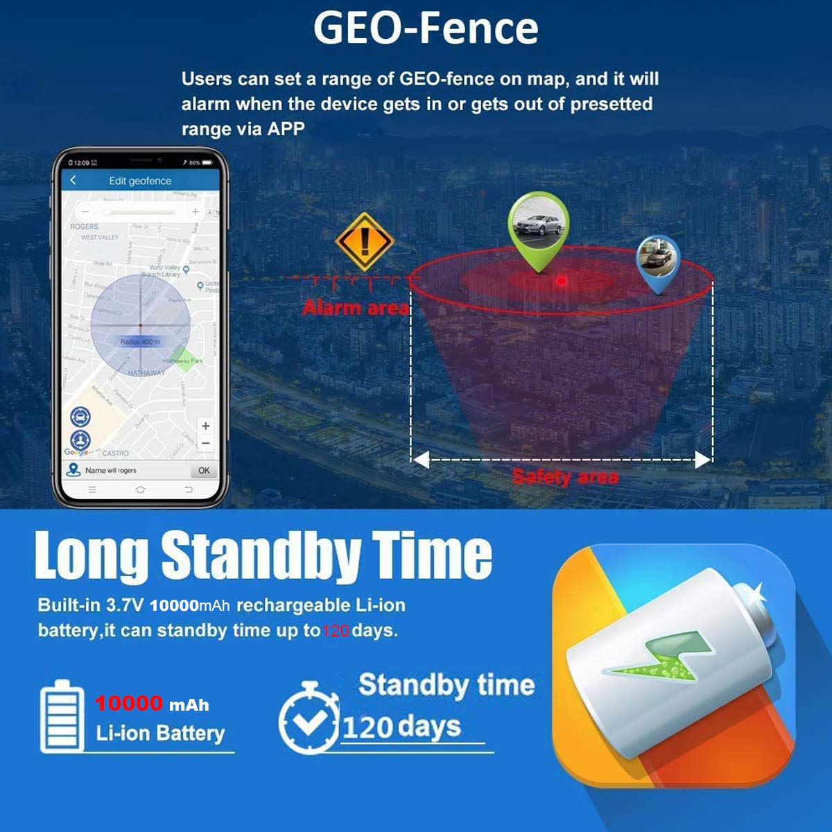 TKSTAR TK915 GPS tracker samochodowy czas włączenia 120 dni lokalizator pojazdu w czasie rzeczywistym - lokalizator GPS/A-GPS/LBS lokalizator antykradzieżowy do samochodu, motocykla, roweru (czarny)