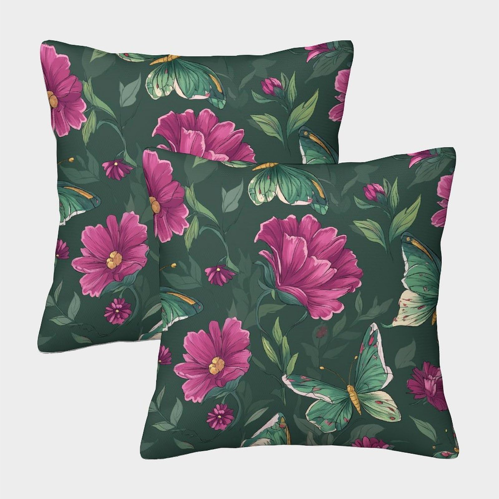 kaiyun 2 Pack Digital Printing 3D Butterflies, Flowers,Dark Green Background Theme Square Cushion Cover 40x40cm Suitable for Outdoor Home Bed Decoration Pattern