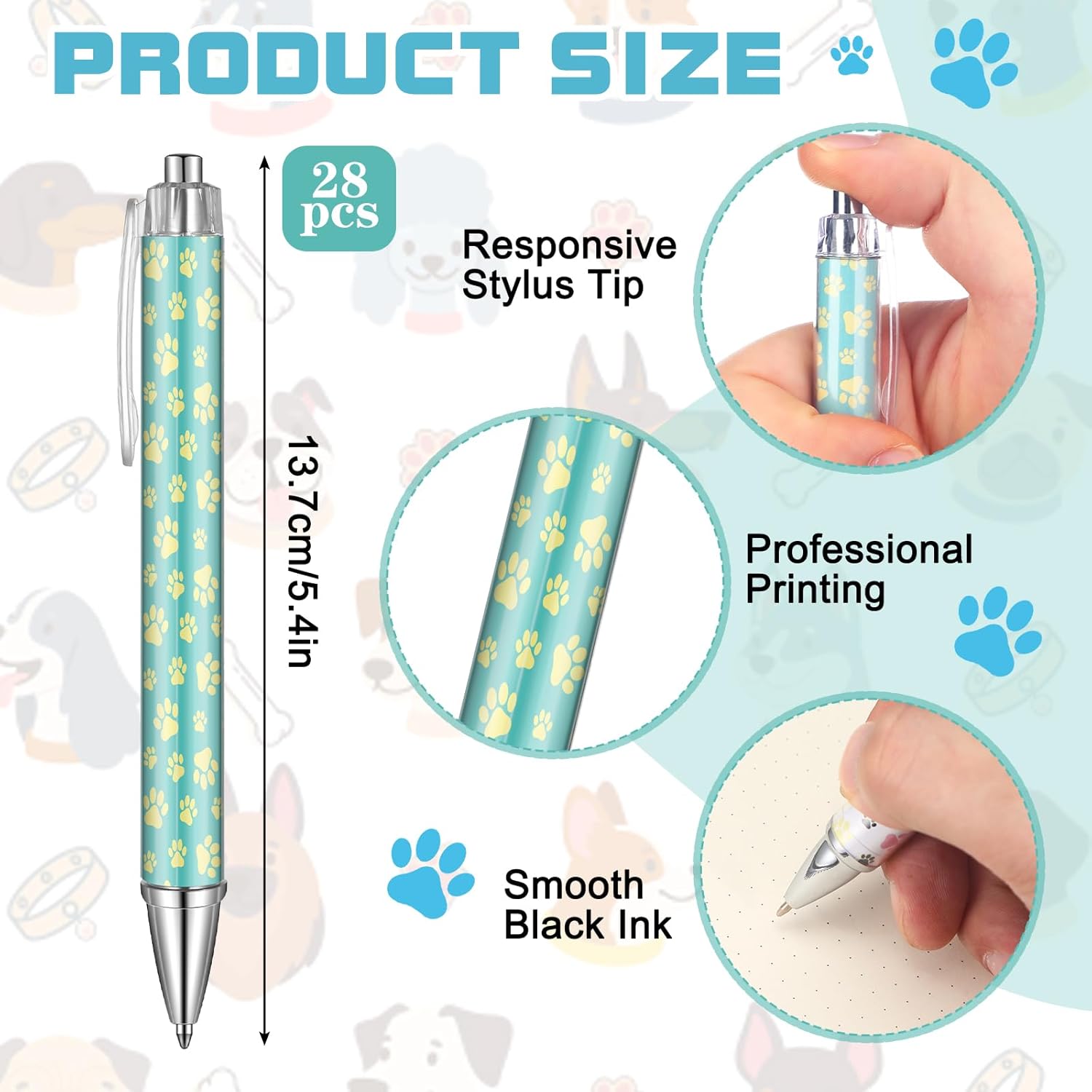 Ctosree 28 Pcs Valentines Day Classroom Gift for Vet Tech Animals Writing Pens Valentines Party Favors 1.00 mm Ballpoint Pen Smooth Fine Point Cartoon Stylus for Animals Lovers Cats Dogs Kawaii Print - Image 2