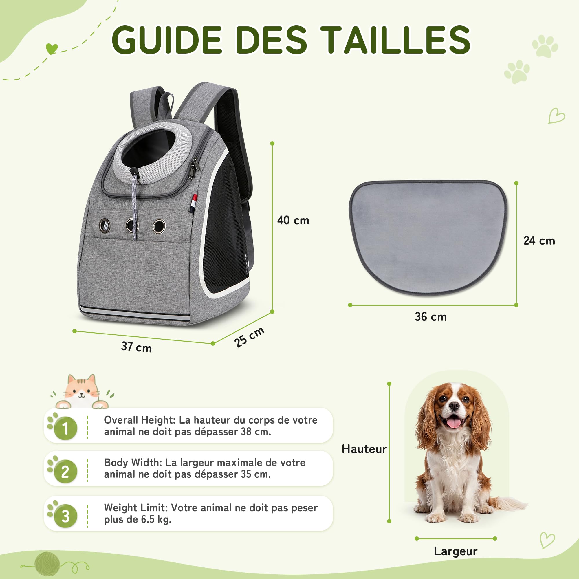 ALLSOPETS Sac à Dos de Transport pour Chien et Chat, Gris Clair | Sac Transport avec Sangle de Sécurité, Confortable pour Petits Chiens et Chats, Idéal pour Voyage, Randonnée et Extérieures