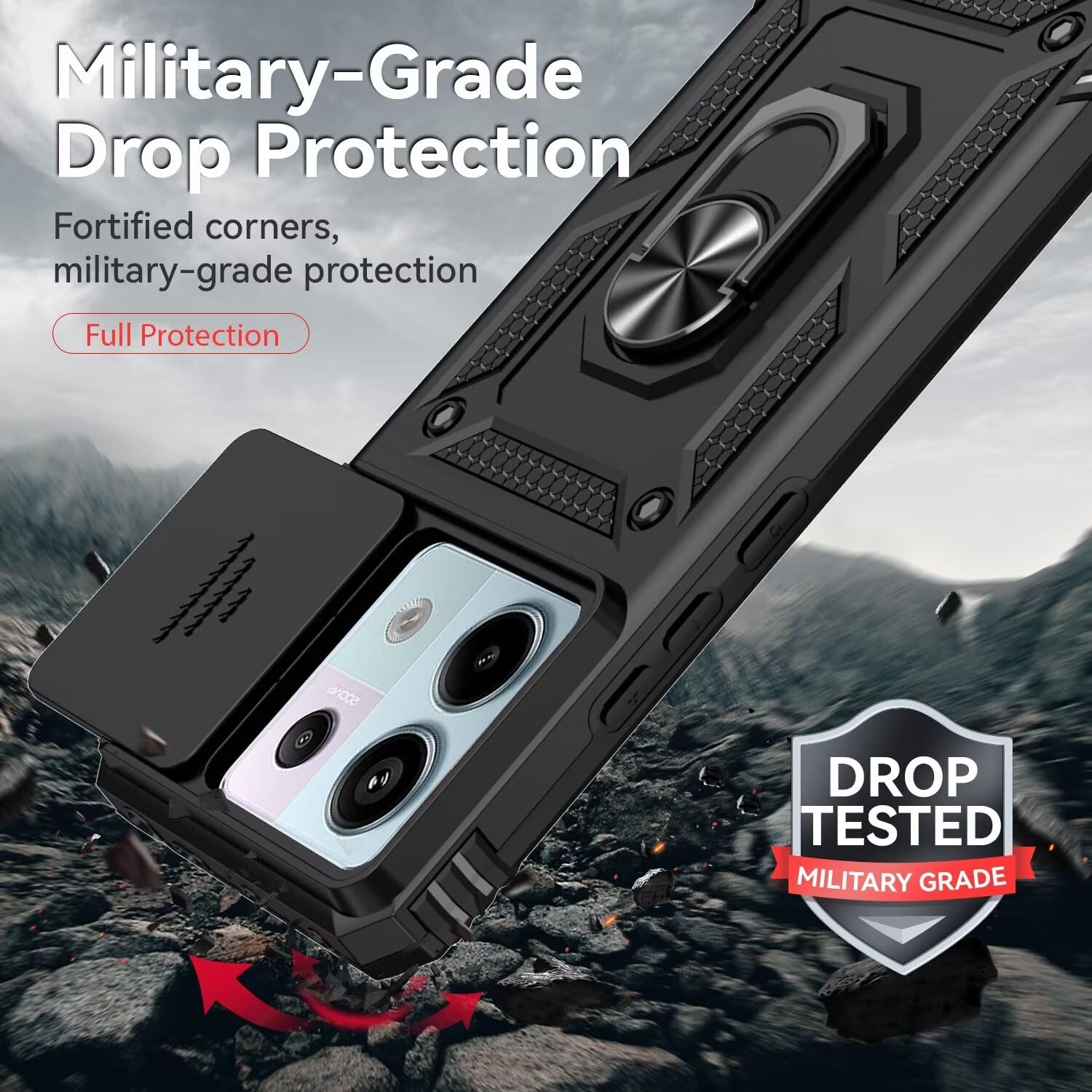 Custodia ESONG Per Xiaomi 13 Pro – Grado Militare, Con Anello Magnetico E 2 Pellicole In Vetro Temperato, Nero