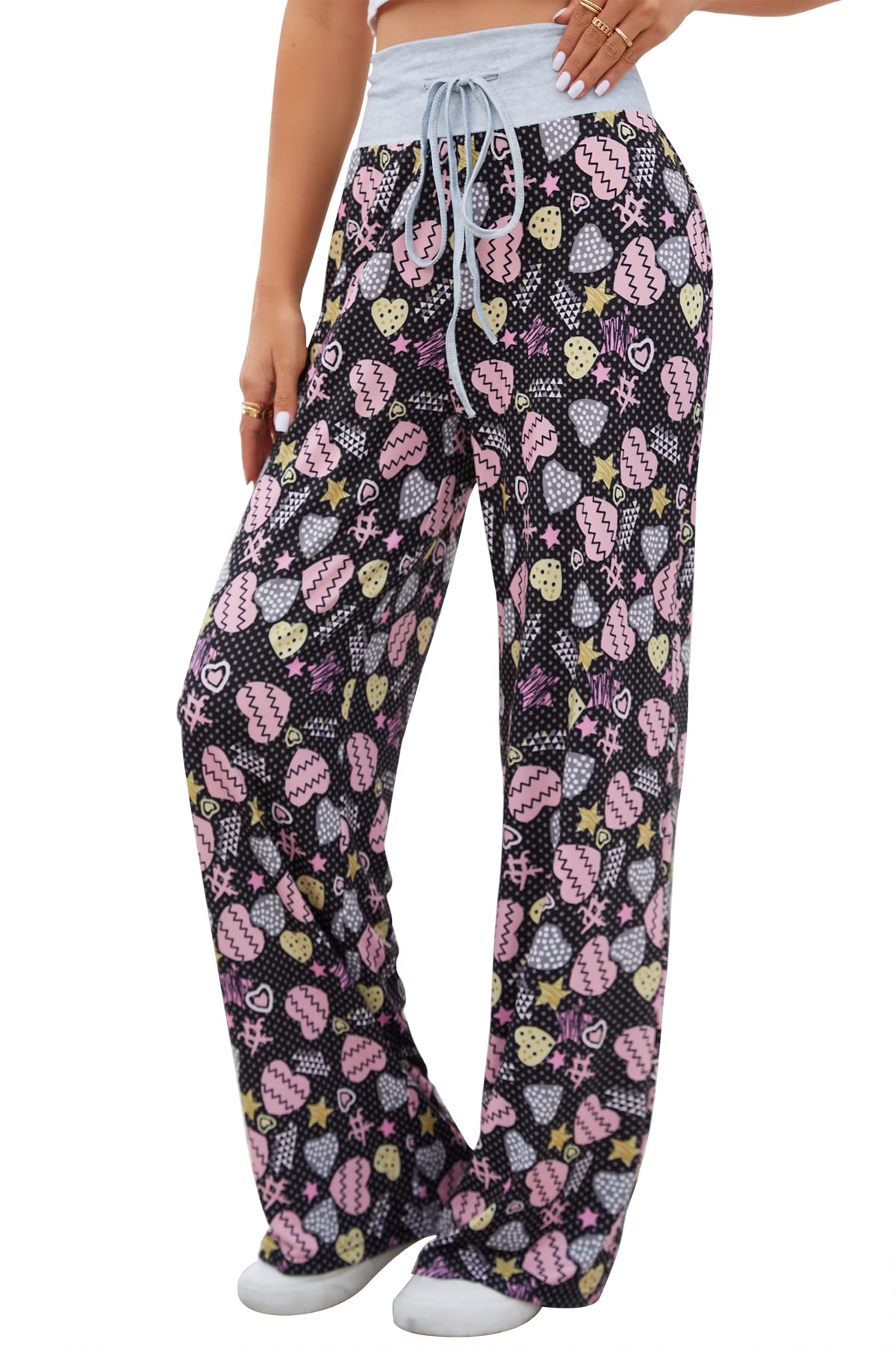 X-Image Women's Comfy Pajamas Drawstring Stretch Floral Print Long Wide Leg Lounge Pants
