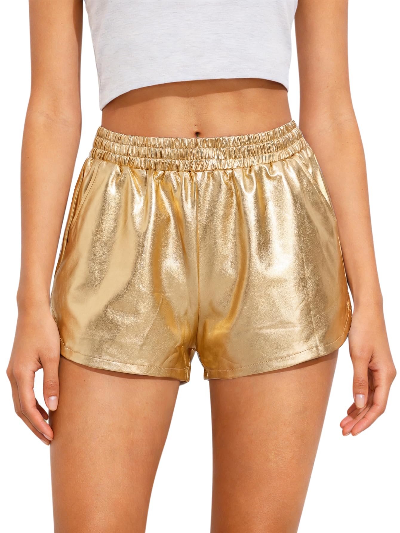 Photo 1 of SOFIA'S CHOICE Women's Metallic Rave Shorts - Gold, Small