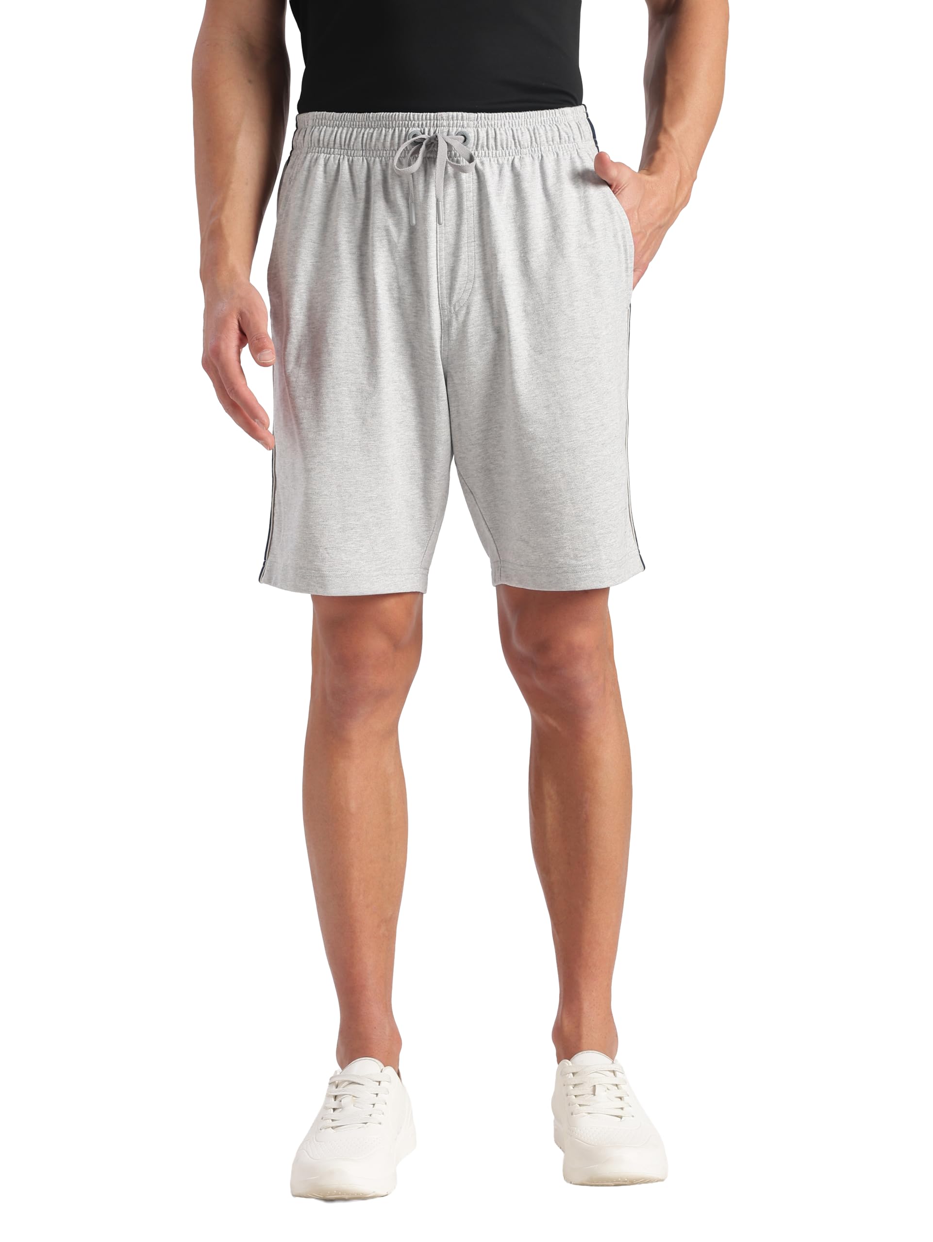 jockey 9426 Men Super Combed Cotton Rich Regular Fit Shorts with Side Pockets_Steel Grey Melange & Navy Moonstruck_XL-picture-10