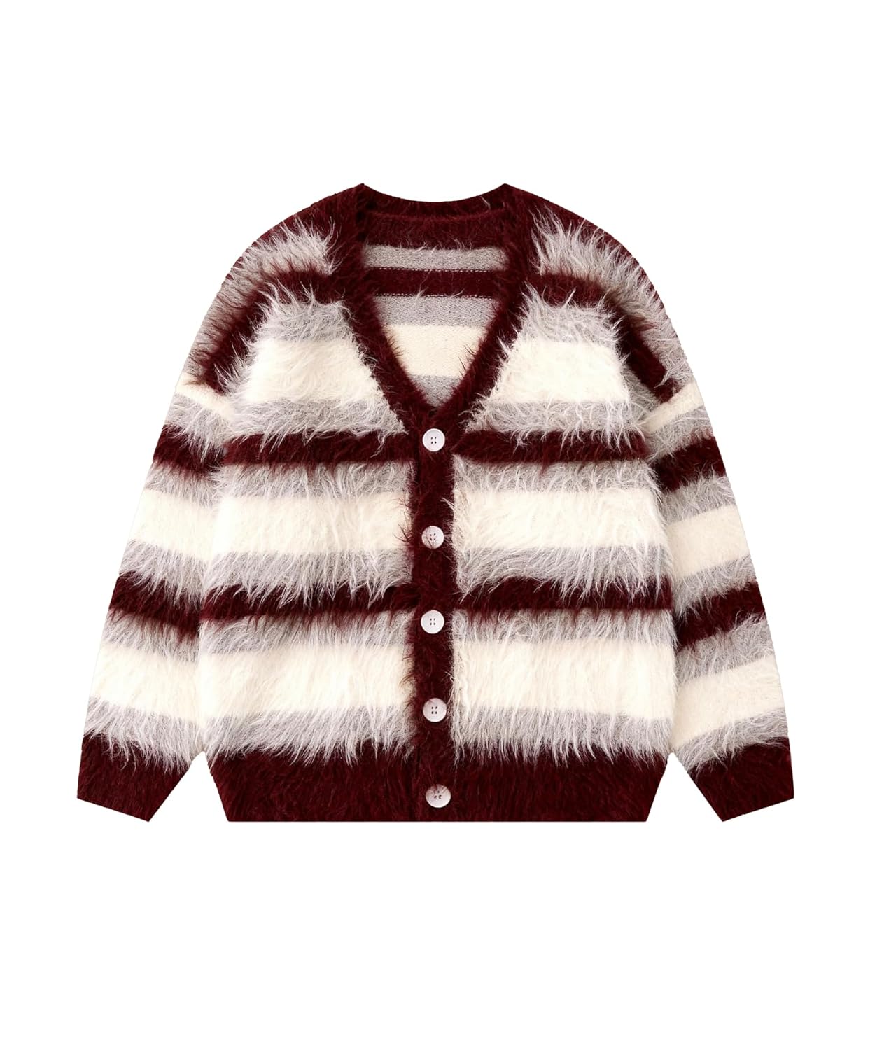 Bakyarder Mens Color Blocking Striped Fuzzy Cardigan Casual Vintage Oversized Button Down Knit Sweater