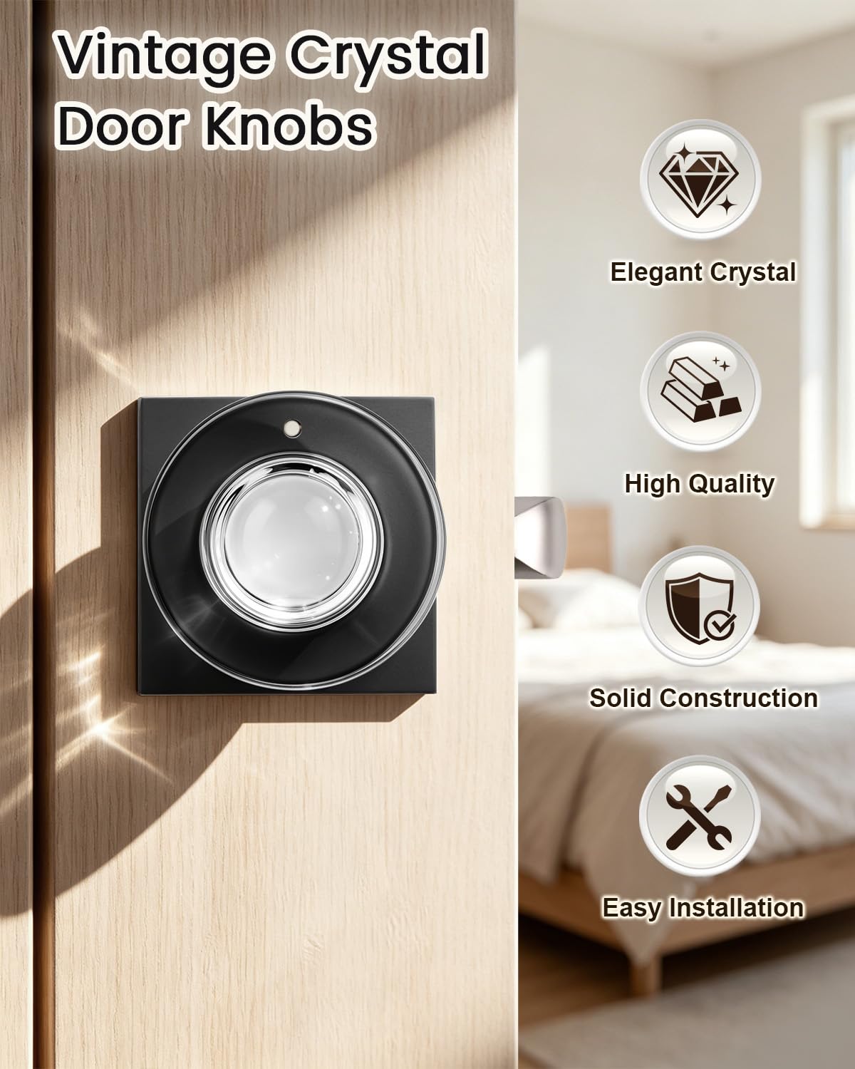 Crystal Glass Door Knobs with Lock - Privacy & Security -3 Crystal Glass Door Knobs with Lock - Privacy & Security -3