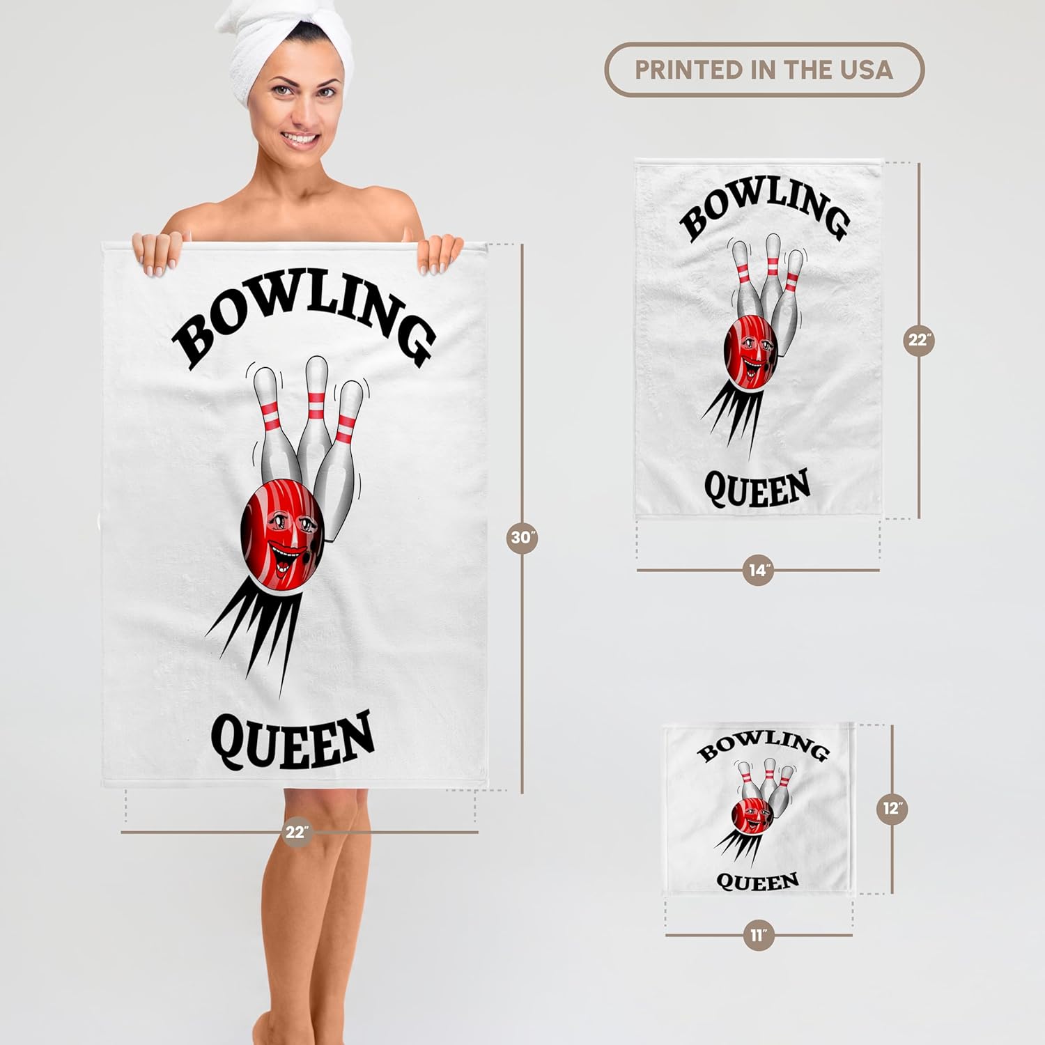 3dRose Bowling Queen Funny Bowl Hobby Sport 22x30 Bath Hand Pool Towel