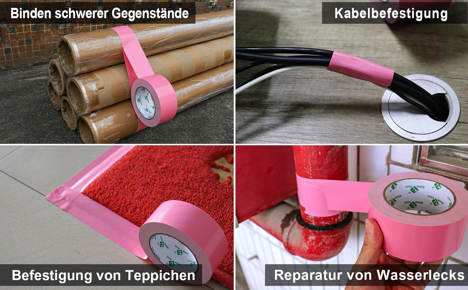 BOMEI PACK Lot de 2 rouleaux de ruban adhésif rose de 50 mm x 30 m - Ruban adhésif et imperméable pour réparer, fixer, renforcer et sceller