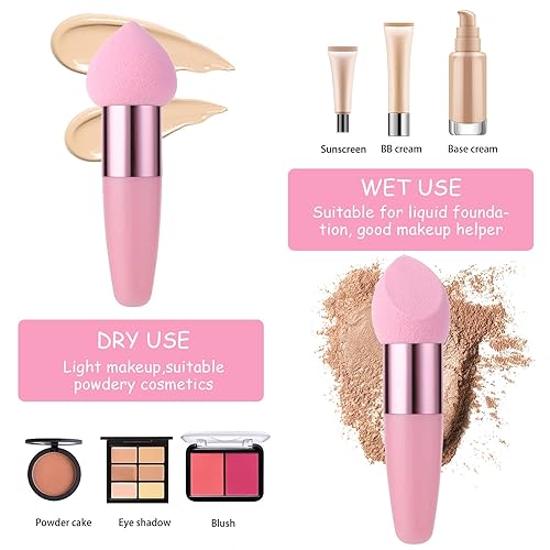 Vista 30 de Sibba Esponja de maquillaje, 3 piezas, base para licuadora de belleza, corrector, mezcla, cosméticos, mini aplicador de cepillo en ángulo, mango