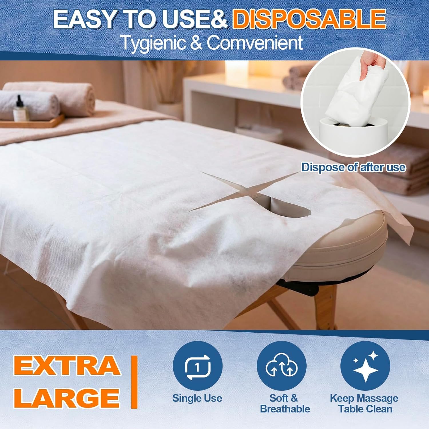 NEWFUN Sabanas Desechables Camilla Masaje，100pcs Sábanas Para Camillas No Tejidas，Sábana de Masaje Suave no Tejida，180x80cm，Adecuado Para Salones de Belleza，Spas，Masajes，Hoteles， Salones de Tatuaje