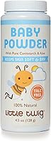 Little Twig Talc-Free Baby Powder with Cornstarch & Aloe - Natural Fragrance-Free Formula for Sensitive Skin, 4.5 oz