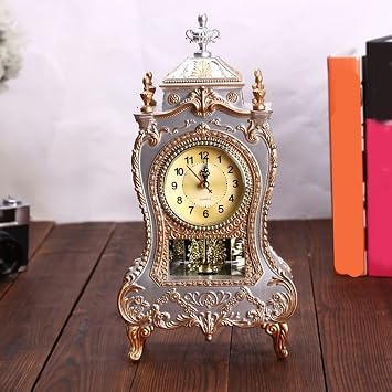 Vintage Analog Display Clock with Hourly Chimes, Silent Night Mode 9PM-6AM, Wall Mountable or Desk Stand for Home Office Decor, White Brown Red, 6.5 x 3.4 x 13 in(White)