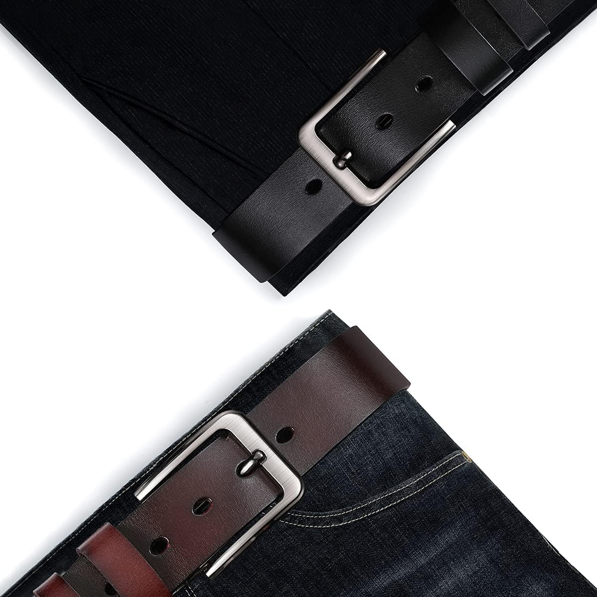 Mens Belts for Jeans Casual Work Dress 34"-62" Men Belt Leather Big and Tall,Black & Brown Color - Image 5