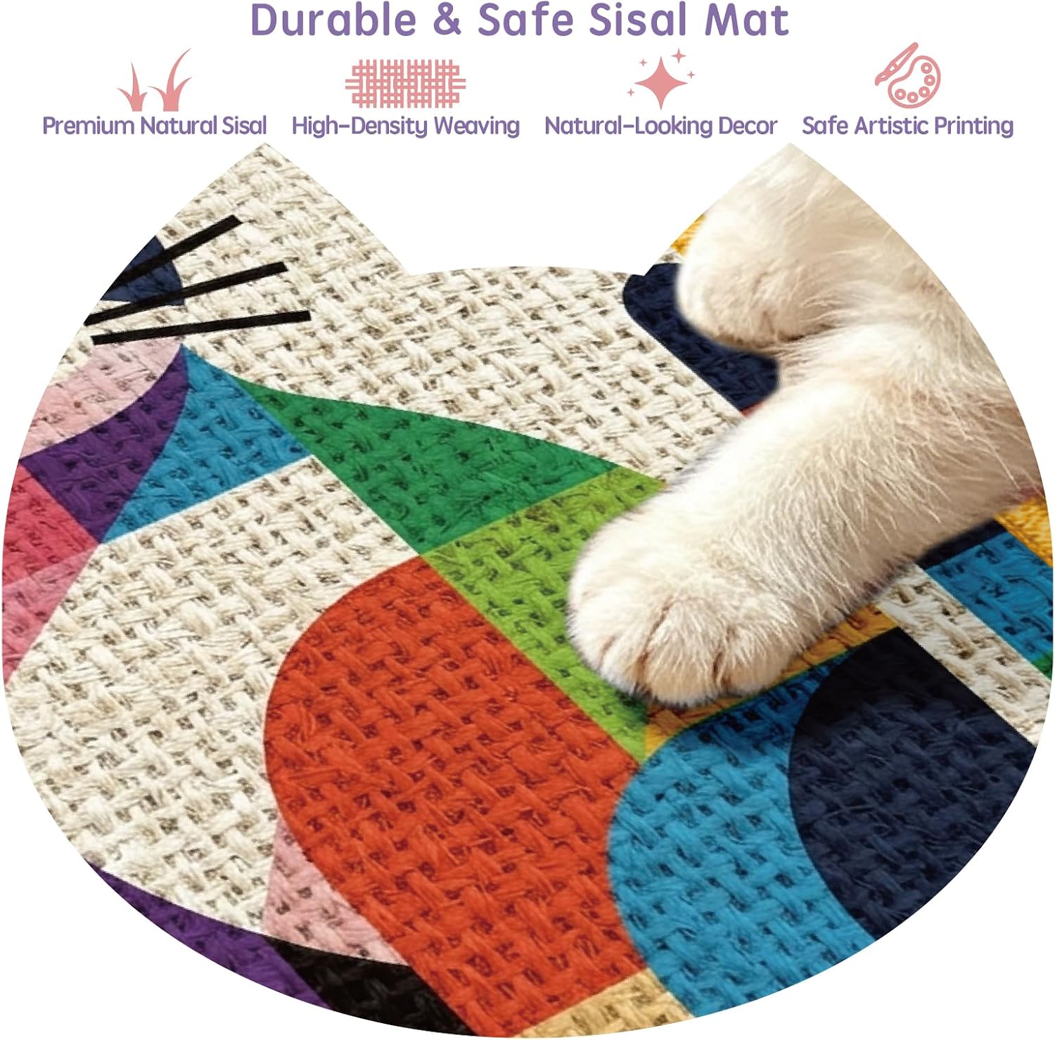 Cat Wall Scratcher Art Sisal Cat Scratcher Mat for Indoor Cats | 24x16 In Wall Mountable Cat Scratching Board with Adhesive Hook Loop Tape, 3-in-1 Cats Scratch Pad to Protect Couch & Carpet