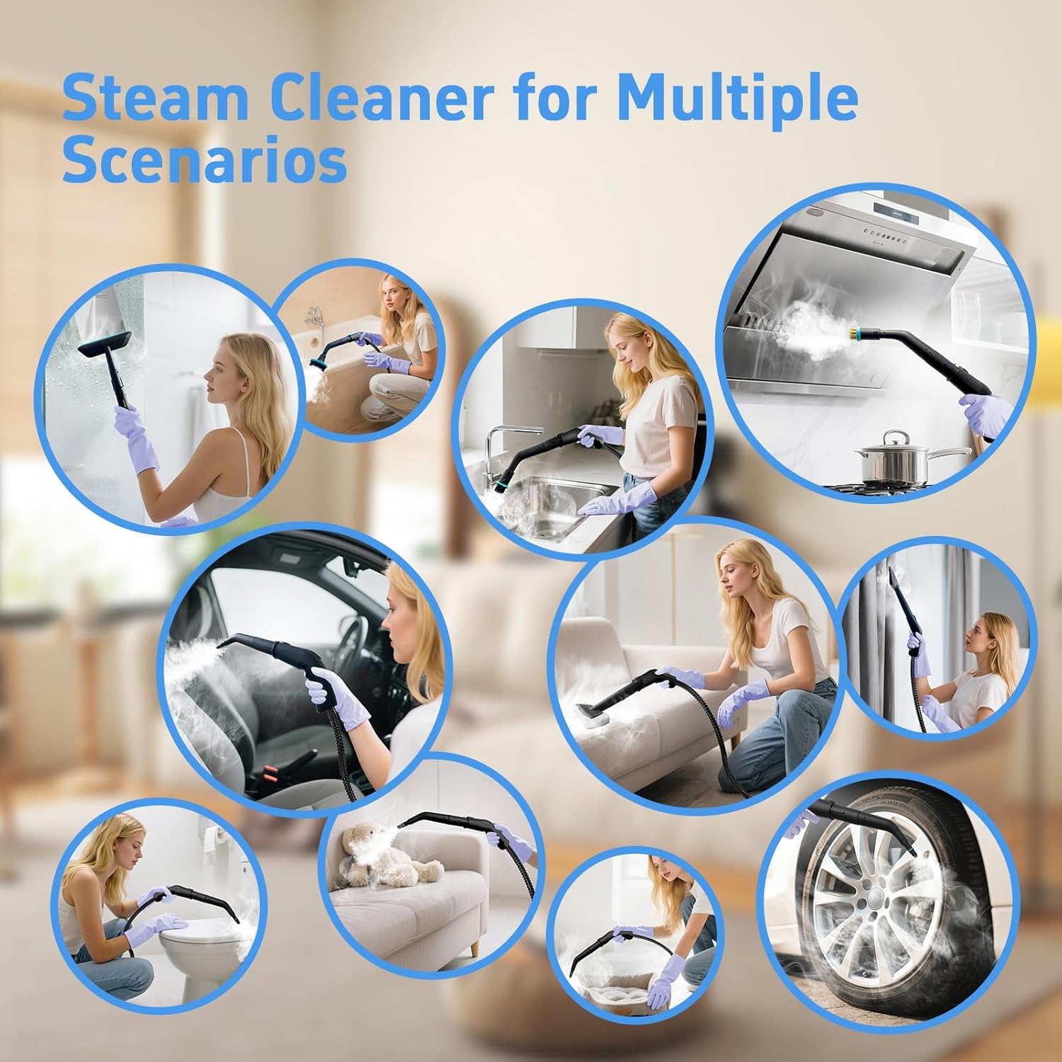 Steam Cleaner for Home(True High Temperature257℉),3-Levels Adjustable Handle Steamer for Cleaning,1.9 Quart Steam Cleaner for Car,2500W Handheld Steam Cleaner,Clean Grease,Dirt,Tile Furniture