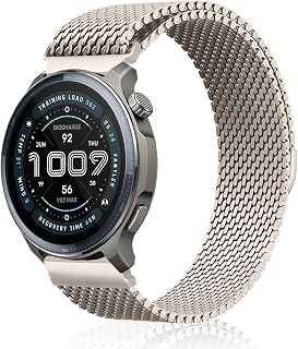 [KiimLaa] 22mm 表带 Amazfit Active Max/T-Rex 3 Pro 48mm/Balance 2/Bip 6/5/, Amazfit GTR 47mm/GTR 3 Pro 适用 不锈钢 金属表带 磁铁 替换表带 透气 网眼 耐久性 Garmin Venu 4 45mm/Forerunner 570 47mm 用 22mm (星光)