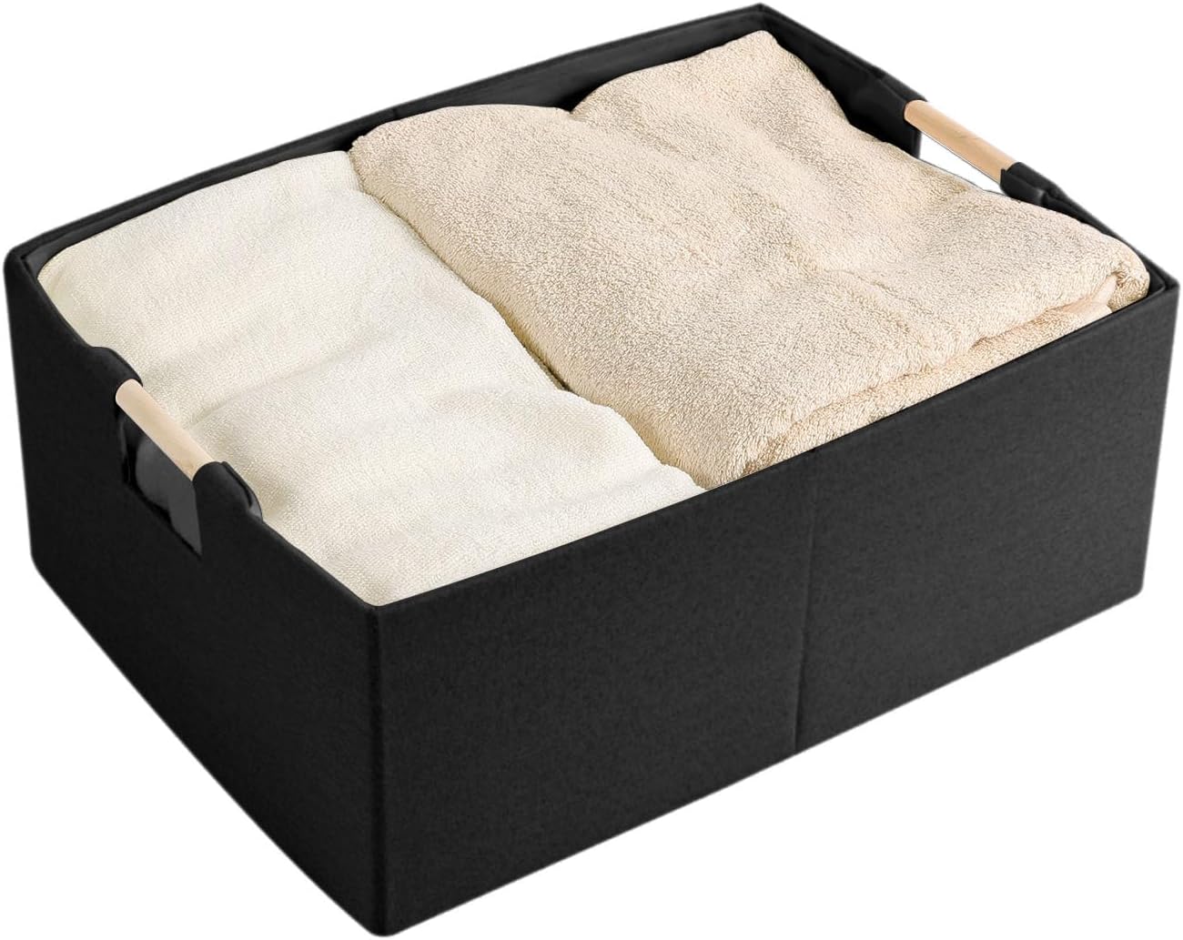 Fabric Storage Box, 15x11in Foldable Cotton Linen Basket with Wooden Handle image 2