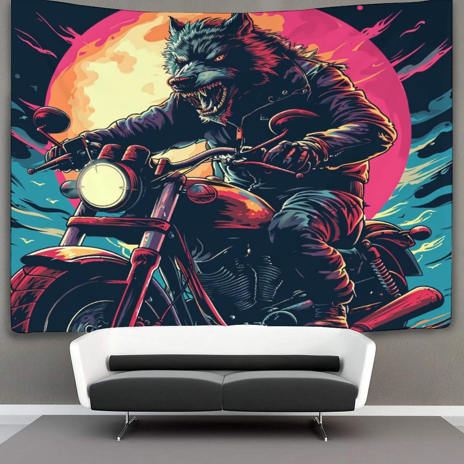 kaiyun Motorcycle Wolf Tapestry Bedroom Aesthetic Indie Wall Room Decor Animal Wall Hanging,Wall Art 150cmx200cm