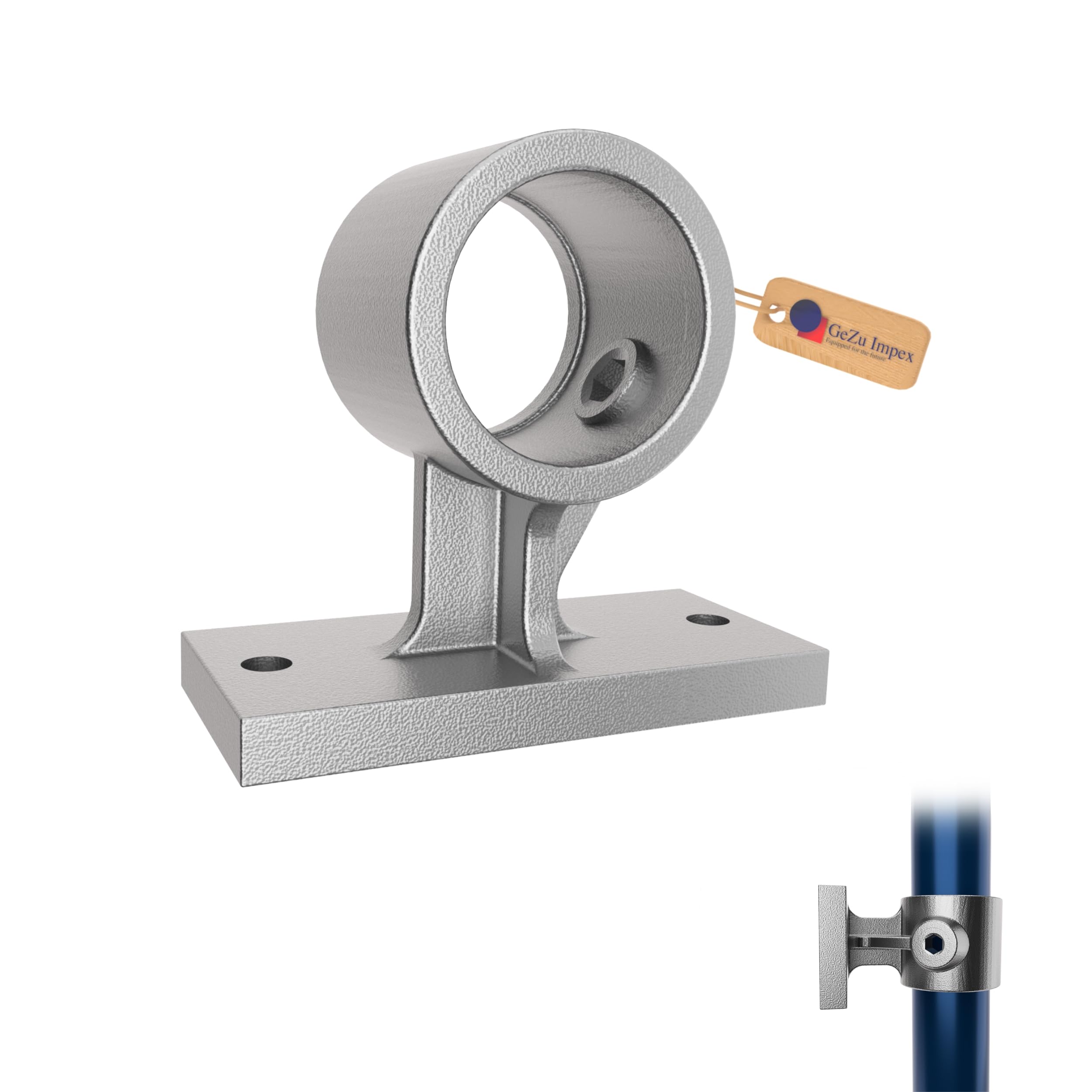 GeZu Impex Wall Mounted Handrail Bracket Ø 42 mm Hot Dip Galvanised Silver Rail Support Fitting