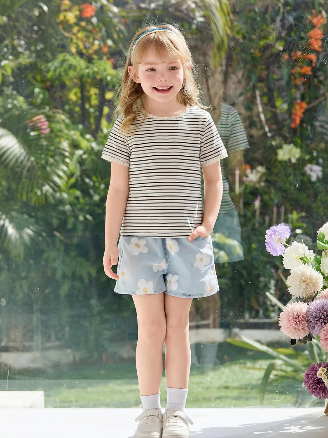 Haloumoning Toddler Baby Girls Striped Short Sleeve T-Shirts Kids Ribbed Knit Ruffle Trim Tops Tees Blouse 9M-8Y - Image 6