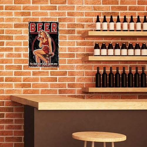 Miniatura 5 de GLOBLELAND Letrero vintage de metal con forma de pin up para dama, de 8 x 12 pulgadas, retro, con diseño de cerveza, mujer, divertido letrero de
