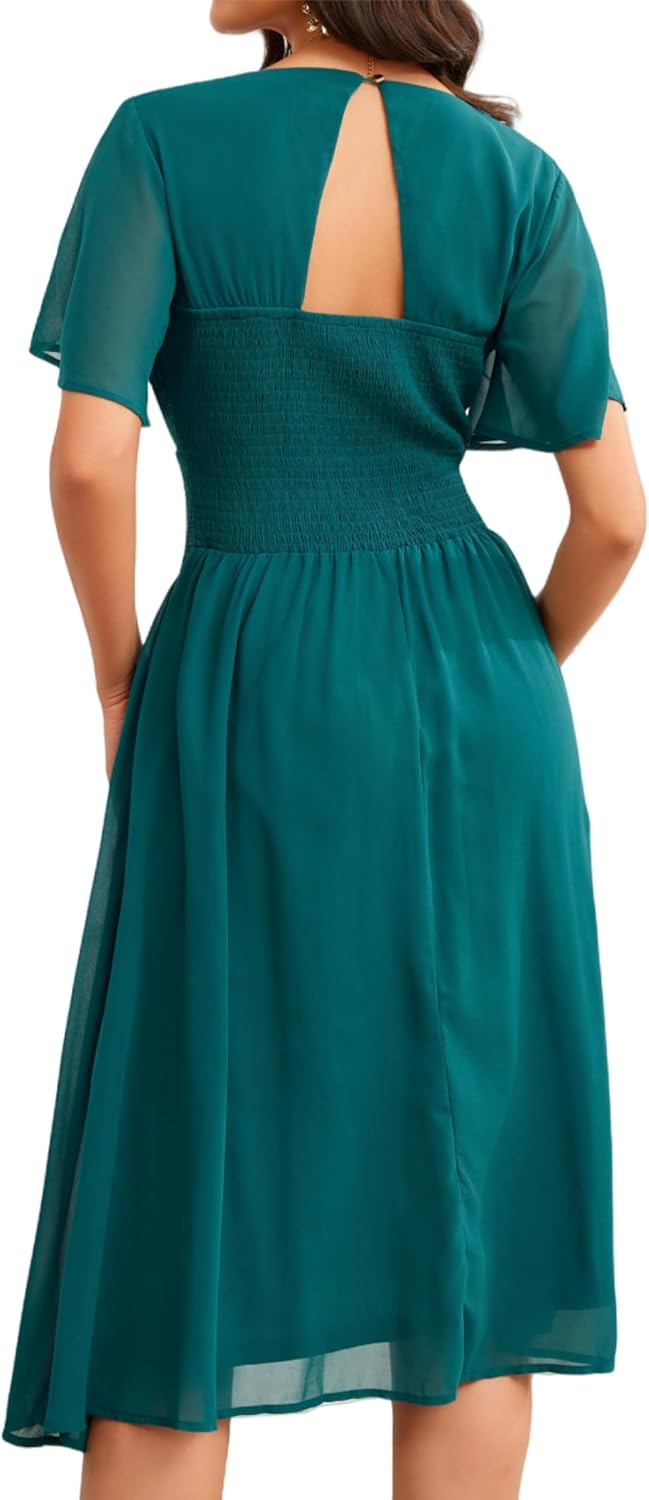 Women's Summer Elegant Chiffon Wrap V Neck Aline Dress - Image 6