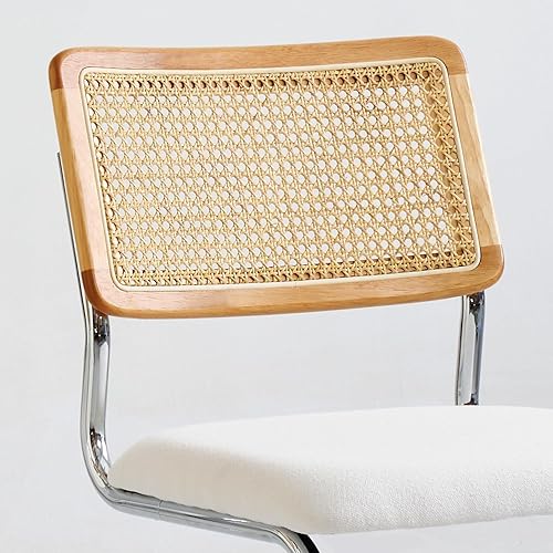 Miniatura 6 de GrandNoor White Rattan Dining Chairs,Wooden Mid-Century Modern Kitchen Chairs, Armless Mesh Back Cane Chairs, Famous Cesca Design Chairs with Metal