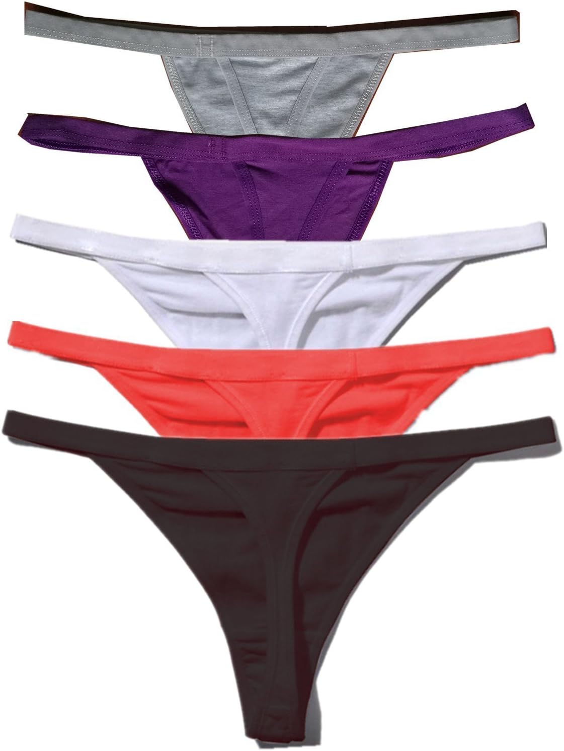 5 Pack Women's Multicolored Panties Cotton Spandex Thongs Underwear G-strings