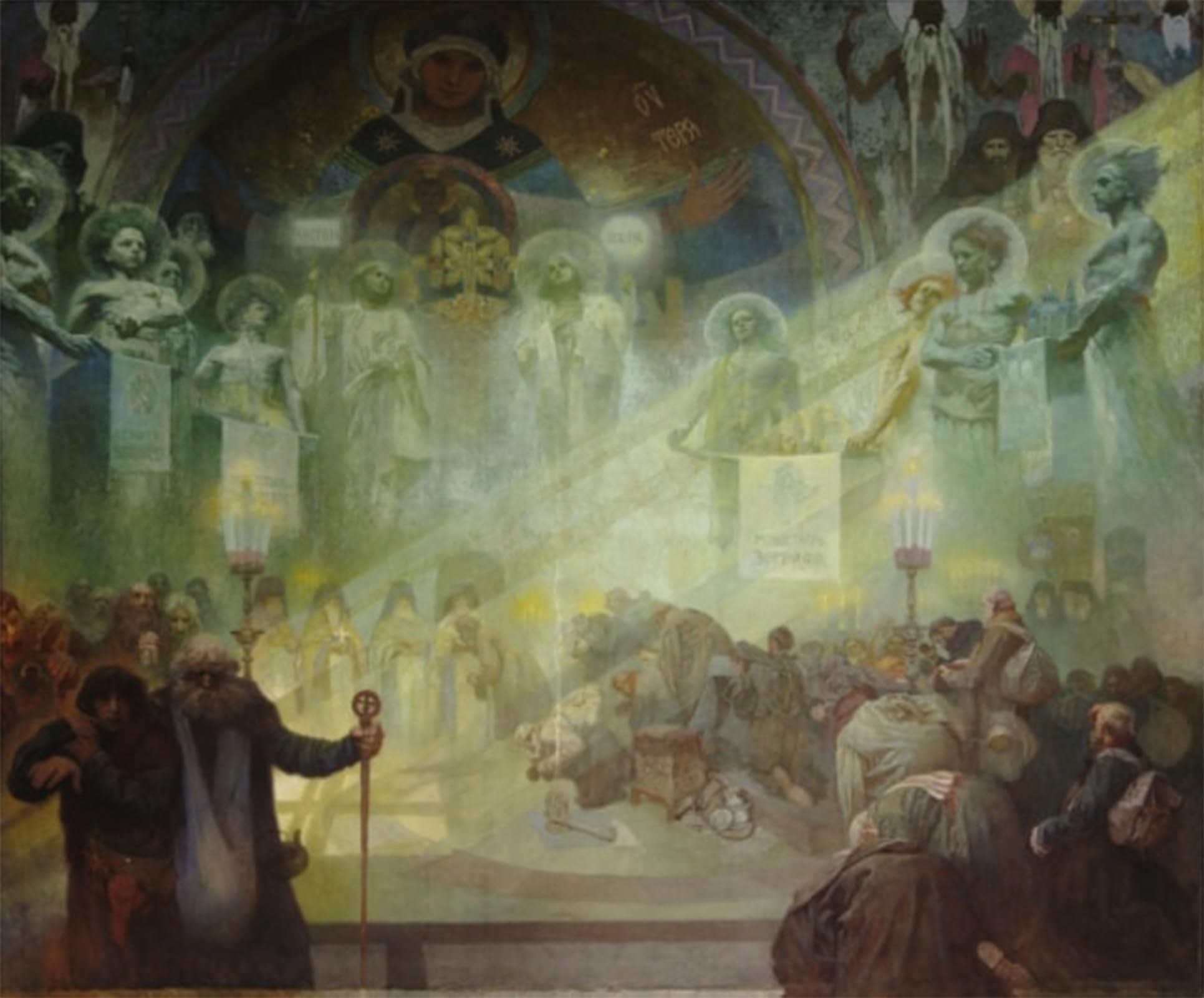 POSTERIIk Vintage Classic Picture Landscape Artwork the Slav Epic No. the Holy Mount Athos by Alphonse Maria Mucha Portrait Canvas Painting for Office Home Decor 60x90cm
