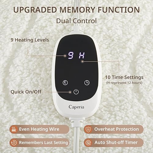 Miniatura 3 de Protector de colchón térmico King, protector de colchón eléctrico con 9 ajustes de calor, función de memoria, calentamiento rápido, 1-12 horas de