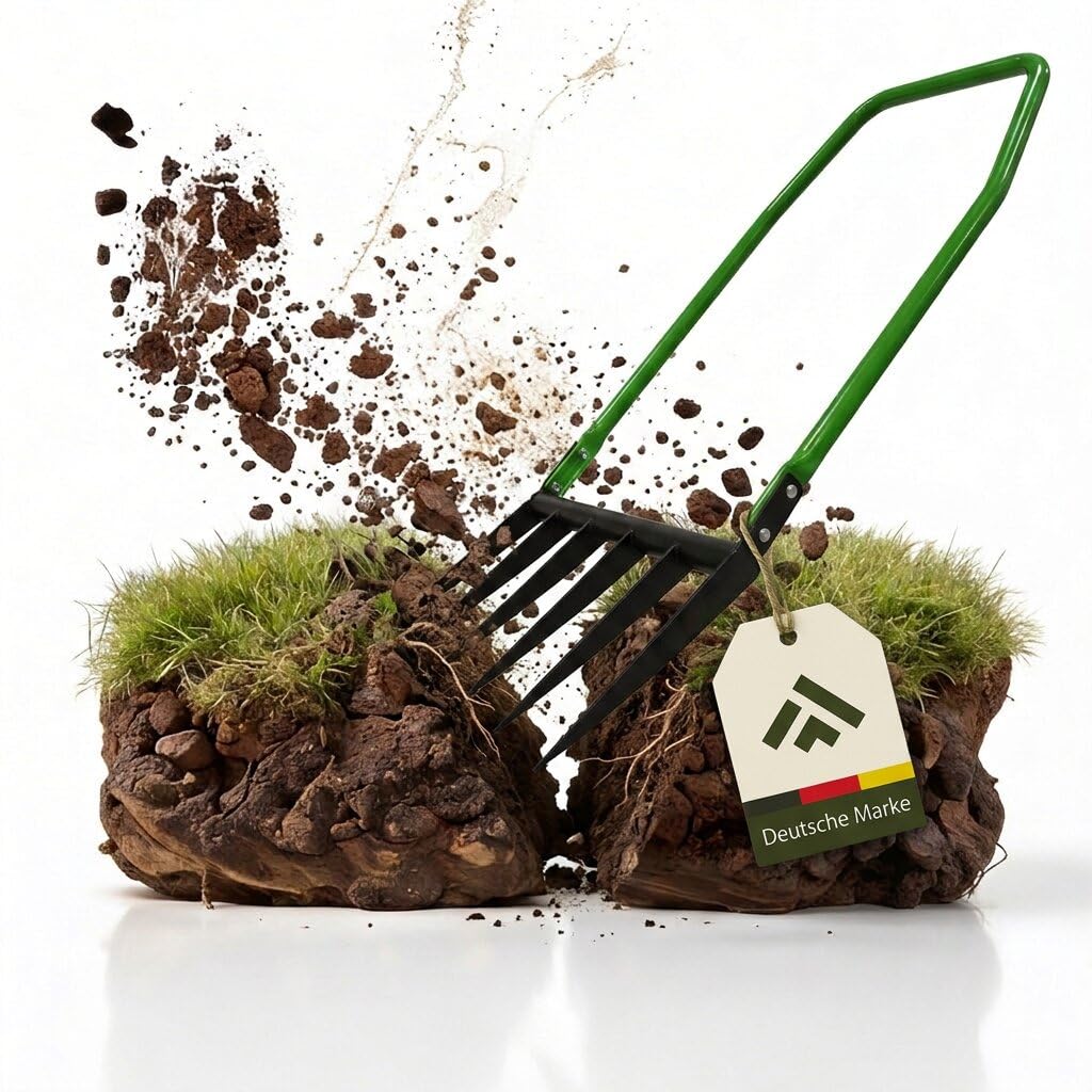 novaterra® Premium Grabegabel mit 6 Zinken - Ergonomische Broadfork Gartengabel aus gehärtetem Stahl - Rückenschonende Bodenlockerung - Robuste Garten Gabel für Beete, Rasen & Harte Böden