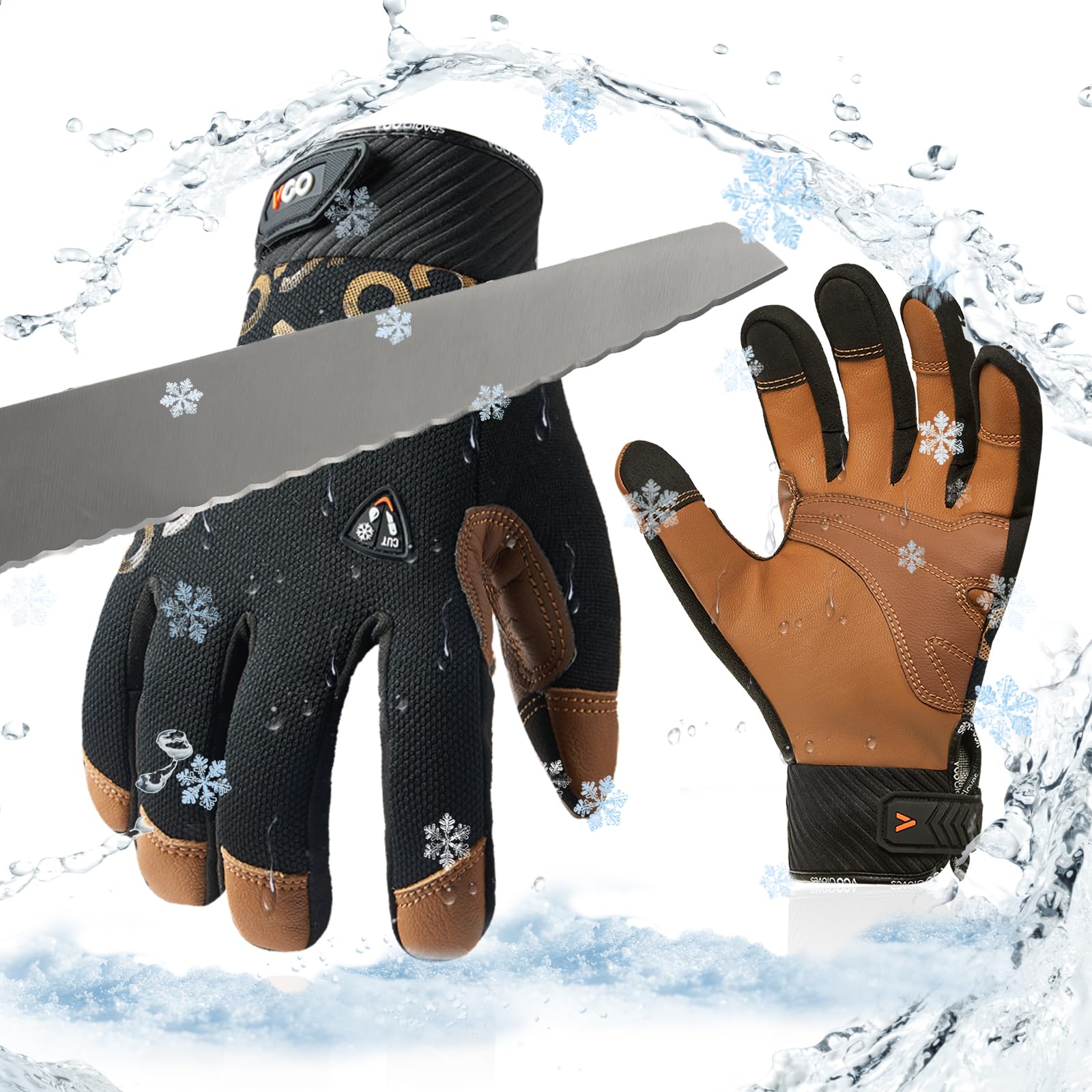 Vgo... Cut Resistant Work Gloves for Men Cold Weather, ANSI Level A5,Goat Leather Mechanic Gloves,Touchscreen(GA9604FWC5)