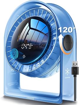 RANVOO USB Desk Fan,8.27" H Plug In Fan for Office,6m/s Airflow,120Tilt