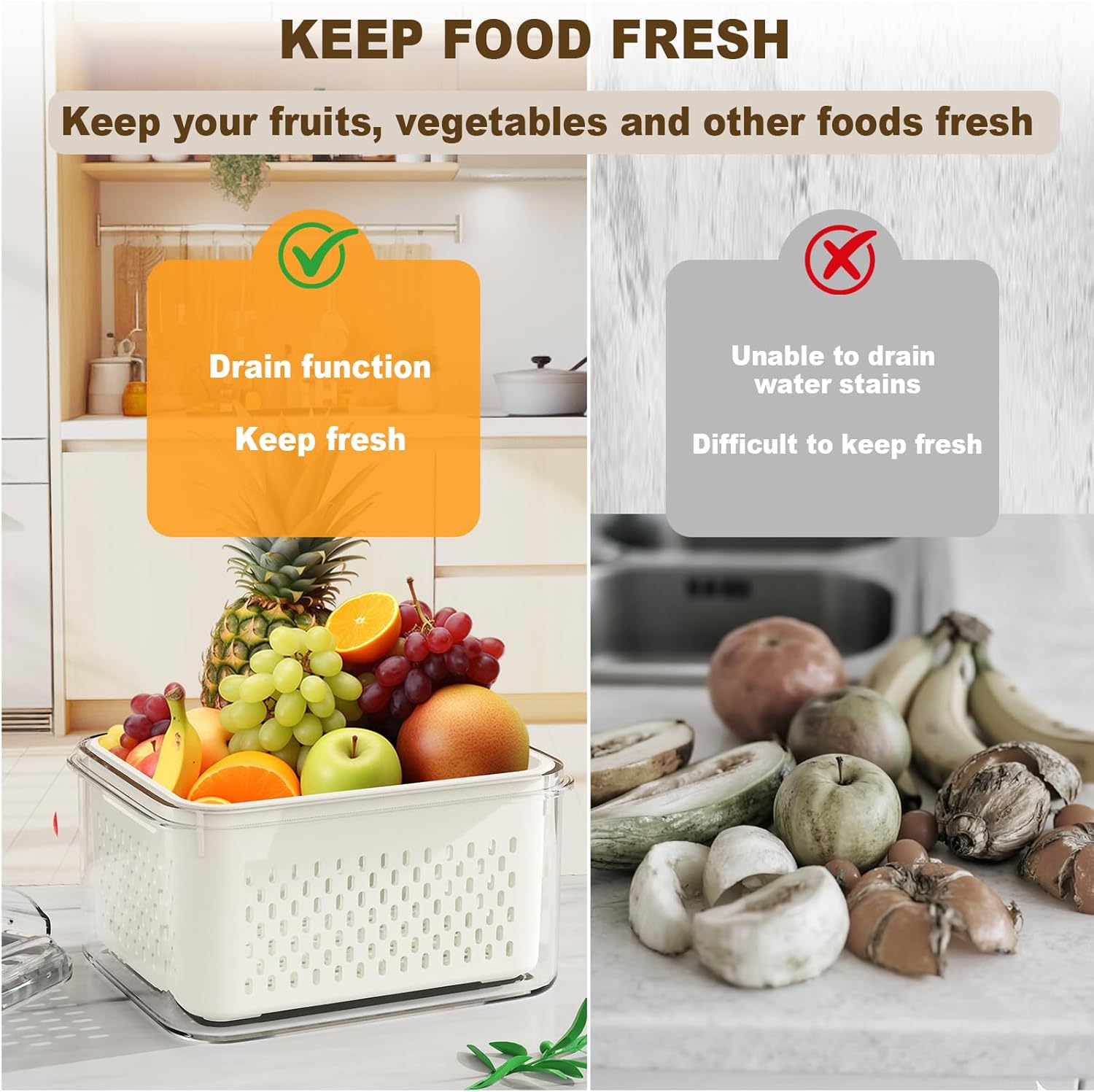 8 Pcs Fruit Storage Containers for Fridge (with Drain Basket) - Leak-Proof Food Containers, BPA-Free, Keep Fruits, Vegetables, Berries, and Meats Fresh for a Long Time, Dishwasher and Microwave Safe
