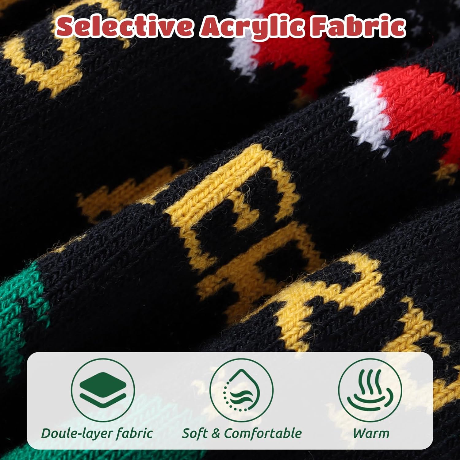 Christmas Beanie Hat, LED Light Up Christmas Knitted Hat with 6 Colorful LEDs, Elastic Knitted Beanie Hat - Image 3