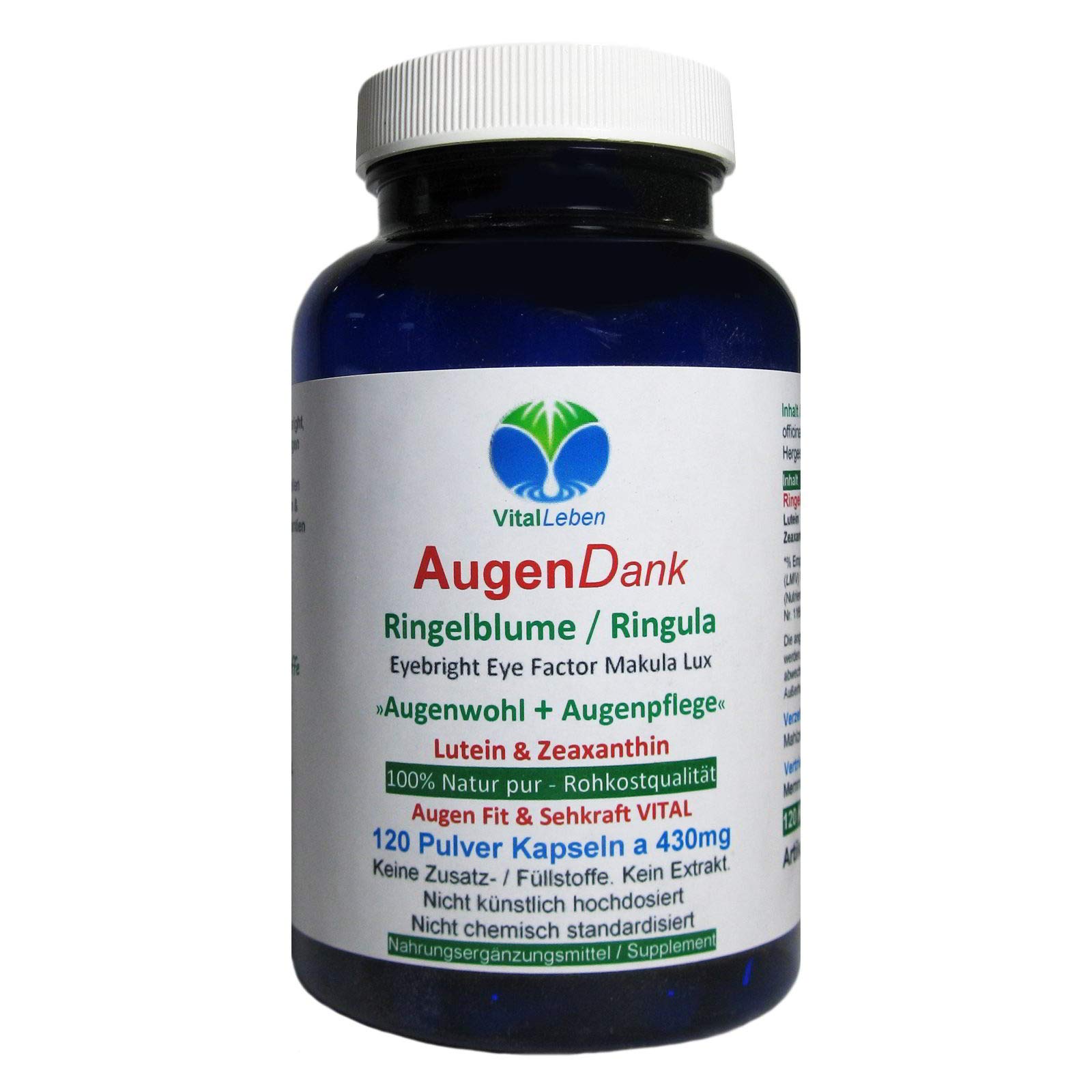 RINGELBLUME AUGEN Vitamine Lutein & Zeaxanthin Sehkraft VITAL COMPLEX + Netzhaut Maculapigmente - 360 (3x120) Kapseln - Natur pur - OHNE ZUSATZSTOFFE. 26970-3