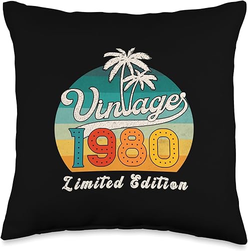 Awesome Vintage 1980 Birthday Classic palm Retro Vintage 1980 43nd Birthday Shirt Limited Edition 43 Year Old Throw Pillow, 16x16, Multicolor Awesome Vintage 1980 Birthday Classic palm Retro Vintage 1980 43nd Birthday Shirt Limited Edition 43 Year Old Throw Pillow, 16x16, Multicolor