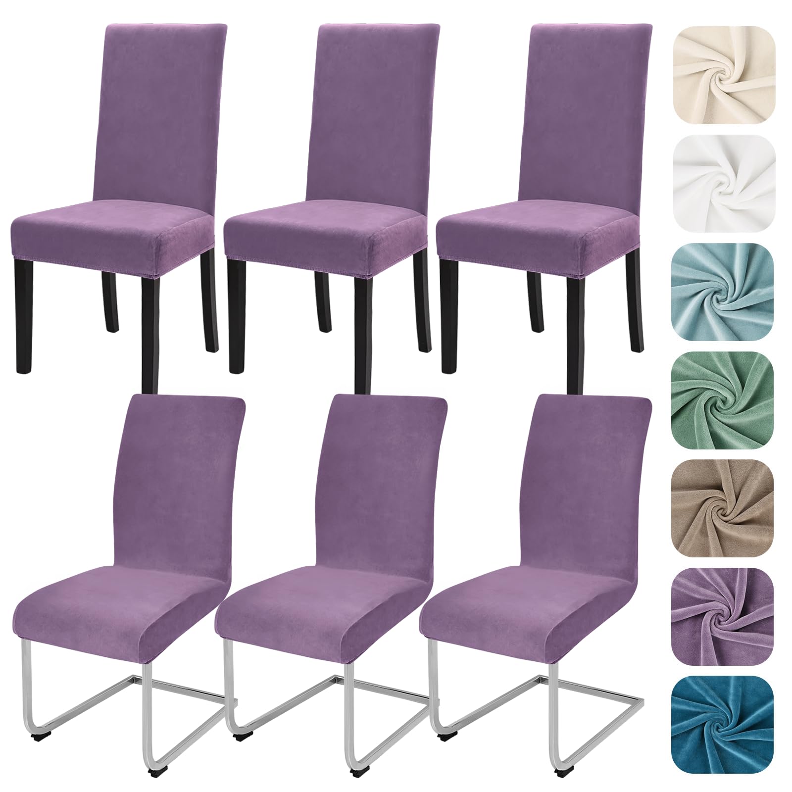 Alishomtll Stretch Samt Stuhlhussen 6er Set Velvet/Velour Stuhlbezug Schwingstuhl Elastische Hussen Waschbarer Stühle Schutz für Küche Restaurant Hotel Bankett Hochzeit (Graulila, 6 Stück)