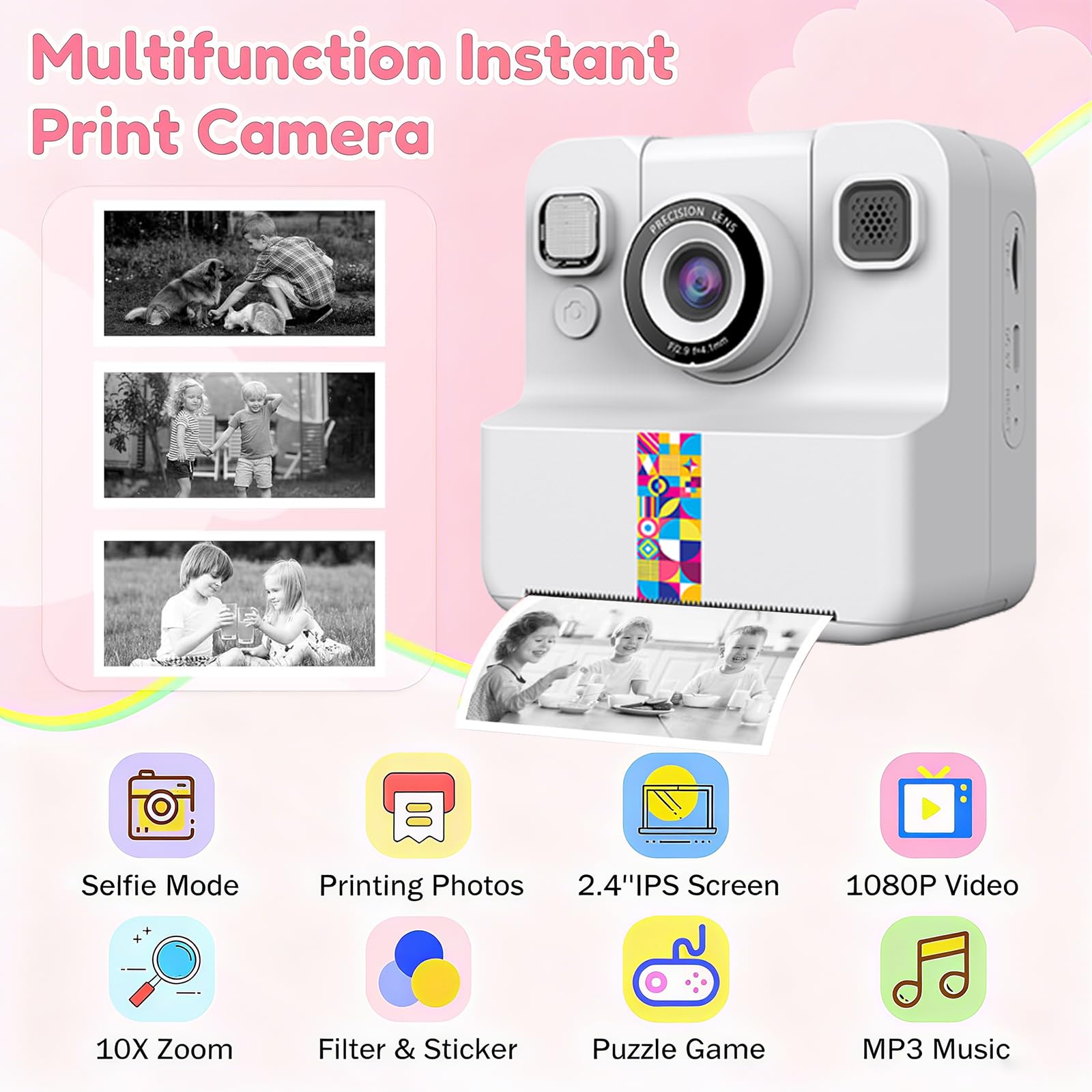 Macchina Fotografica Bambini Istantanea,2.4 Pollici 48MP Fotocamera Digitale con 32GB Scheda & Papier Photo,Regalo di Natale per Bambini dai 3-12 Anni