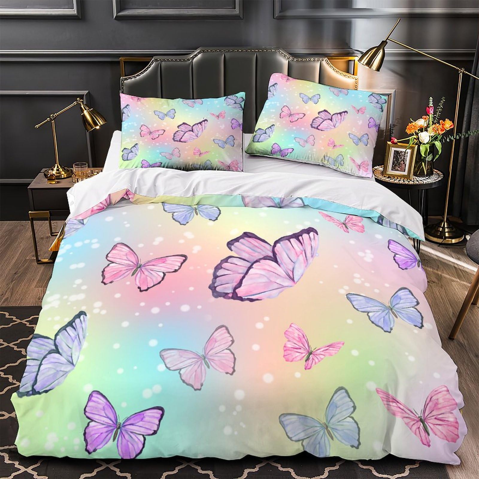 Housse couette 3D hypoallergique parure lit microfibre douce