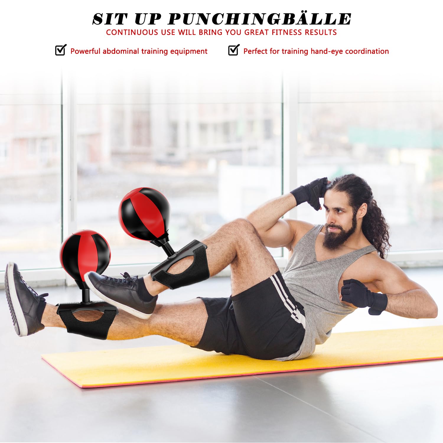 Sit Up Punchingball,Abdominale con Saco de Boxeo y Espinilleras, Innovador y Divertido Equipo de Fitness para el Hogar.