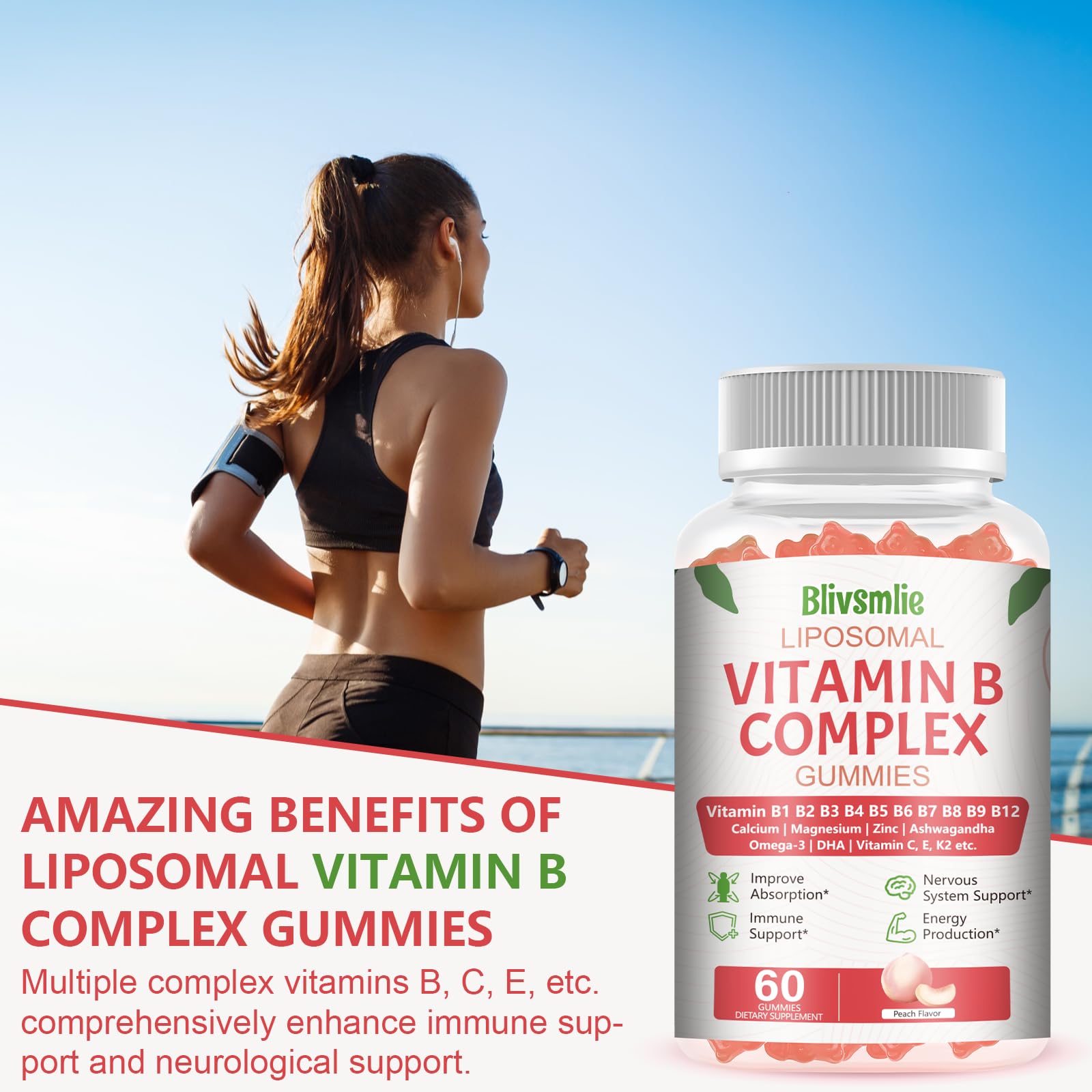 33-in-1 Liposomal Vitamin B Complex Gummies - B1, B2, B3, B4, B5, B6, B7, B8, B9, B12, Vitamin C, D3, K2, Calcium, Magnesium, Zinc for Energy, Brain, Immune, Skin Support & Heart Support — Amazon image 5