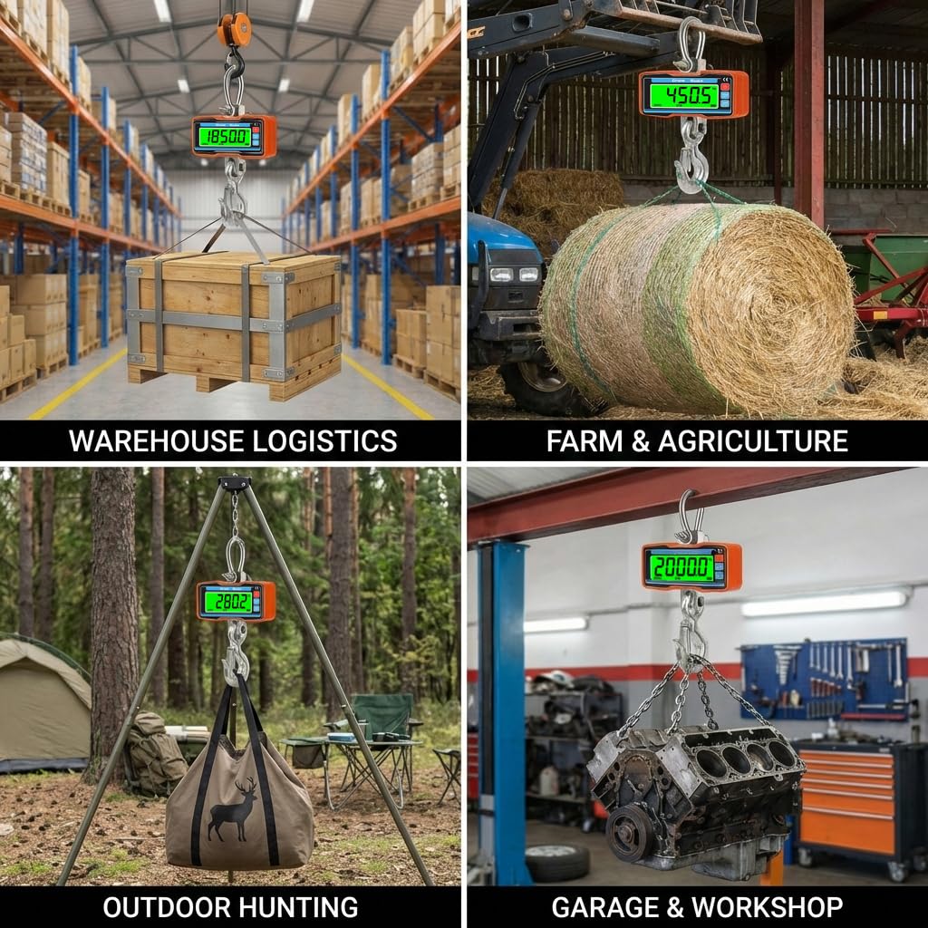 RESHY 4400lbs / 2 Ton Digital Crane Scale, 1lb (0.5kg) Accuracy Heavy Duty Industrial Hanging Scale with Wireless Remote for Farm, Hunting, Warehouse