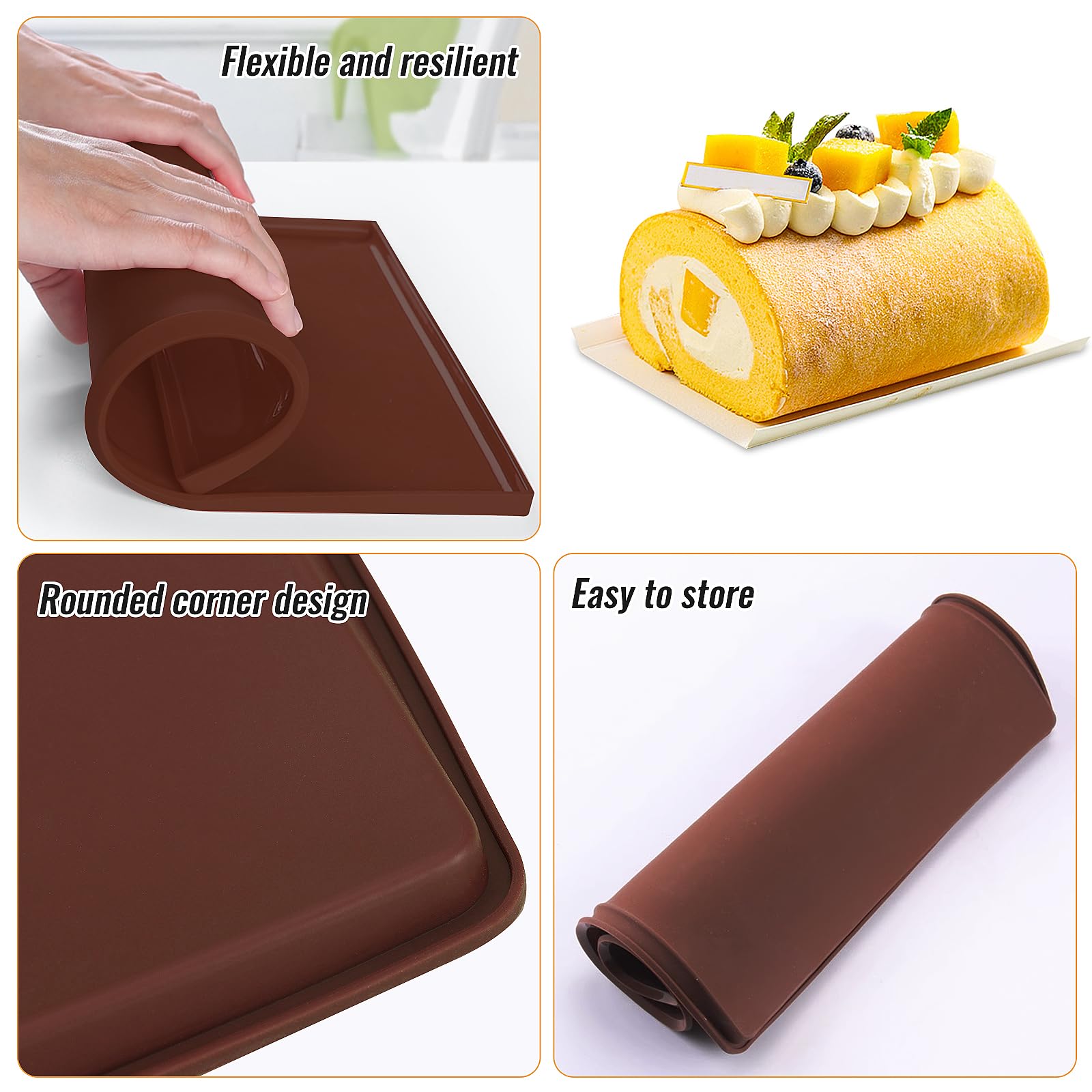 2 PCS Swiss Roll Baking Tray, Silicone Baking Mat Non-Stick Baking Trays Silicone Swiss Roll Tin for Baking Cooking, Cake - Image 3